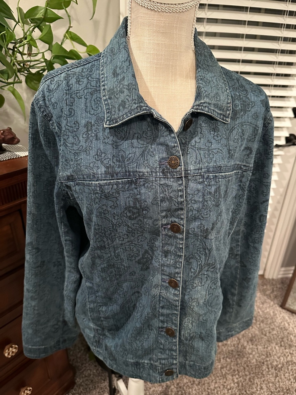 Vintage Blue Paisley Denim Button Jacket